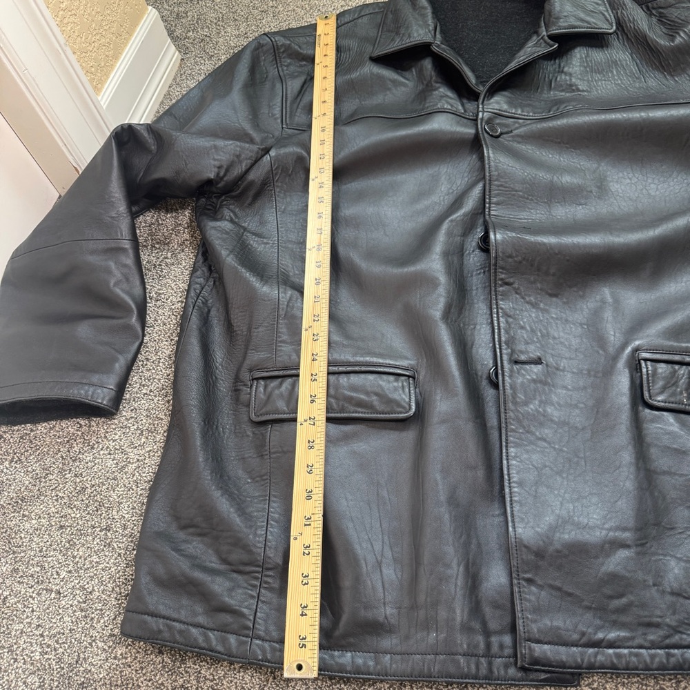Reed Leather Car Coat Mens 3XT Black Button Front Lined Jacket Big Tall - Picture 12 of 13